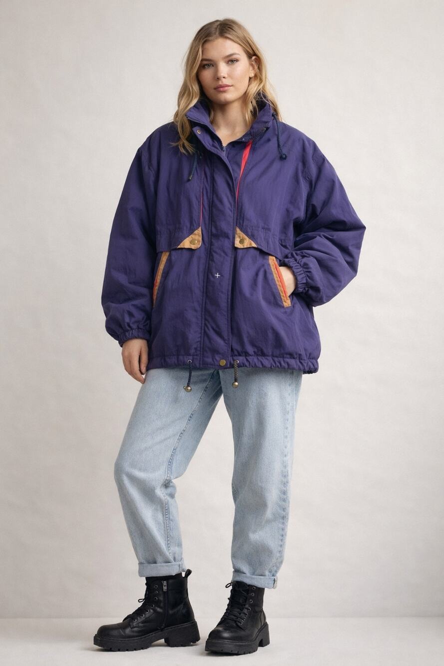 Vintage Ski Jacket IZZI 90s Colorblock Insulated Coat Large Full Zip Oversized